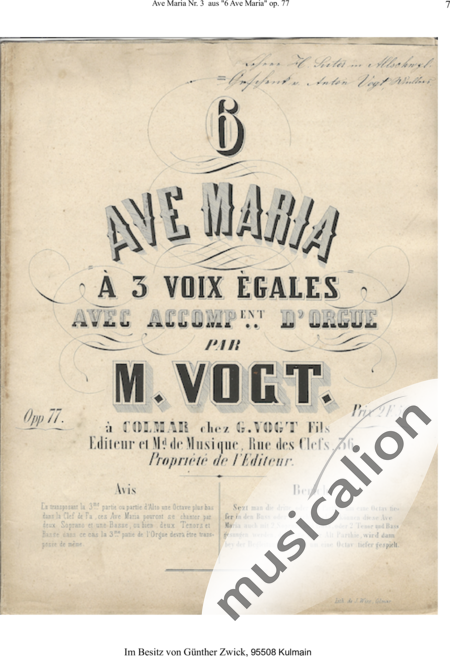Vogt, Martin: Ave Maria Nr. 3 - Chor>SSA+Orgel:7