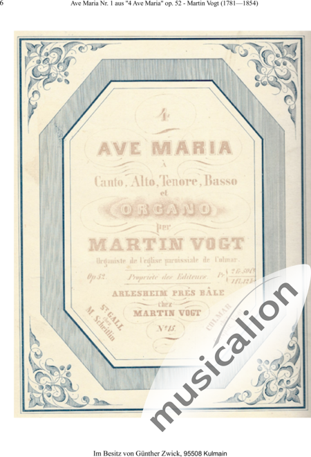 Vogt, Martin: Ave Maria Nr. 1 - Chor>SATB+Orgel:6