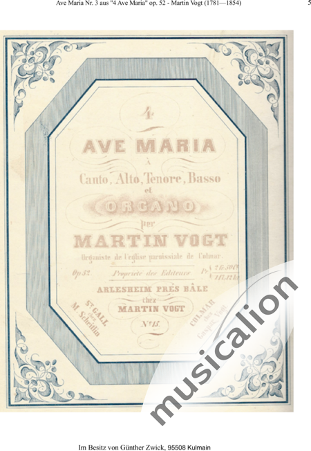 Vogt, Martin: Ave Maria Number three - Coro>SATB+Órgano:5
