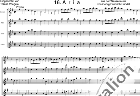 Partitura original de Música acuática de Händel para flauta dulce