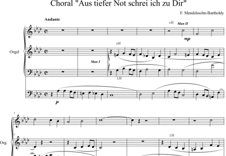 Mendelssohn Bartholdy, Felix: Choralvorspiel: Aus tiefer Not - Orgel>mPed:0