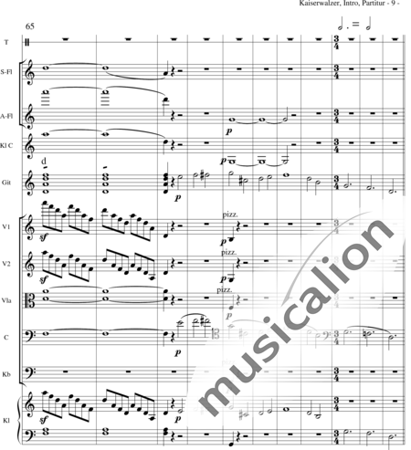 Strauss, Johann: Kaiserwalzer, Introduction - Violine 2+Blockflöte 2+Klar+Px2+Git+Kl+[Vla+Vc+Kb]:9