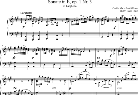 Barthélémon, Cecilia Maria: Sonata in E, Satz 2. Larghetto - Klavier:0