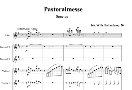 Ballanda, Johann Wilhelm: Pastoralmesse: Sanctus - Chor>SATB+Fl+Hn2+Org+[Vl2+Vla+Kb]:0