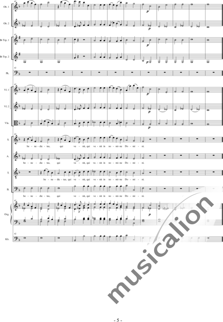 Bröer, Ernst: Messe Nr. VI: Benedictus - Chor>SATB+Ob2+TrpB2+Pk+Org+[Vl2+Vla+Kb]:5