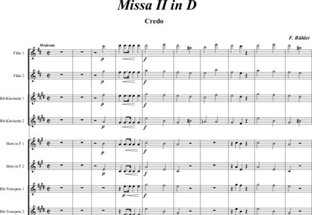 Bühler, Franz: Missa II in D: Credo - Chor>SATB+[Fl2+KlarB2]+[HnF2+TrpB2]+Pk+Org+[Vl2+Kb]:0