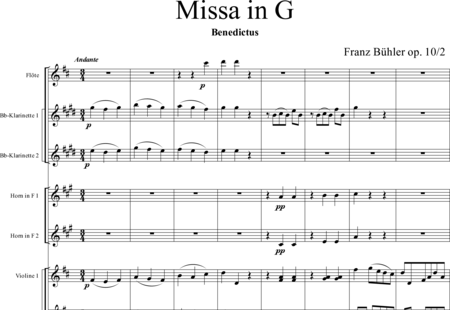 Bühler, Franz
: Missa in G: Benedictus - Coro>SATB+[Fl+Clar2]+Cr2+Org+[Vl2+Vla+Cb]:0