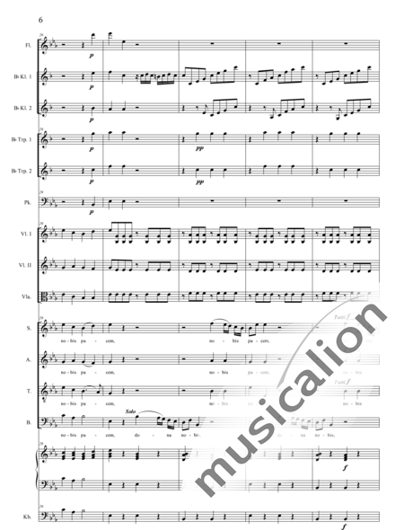 Bühler, Franz
: Mass No. IV: Agnus Dei - Solo>sop/alto/Ten/bajo+Coro>SATB+[Fl+Clar2]+Trp2+Tp+Org+[Vl2+Vla+Cb]:6