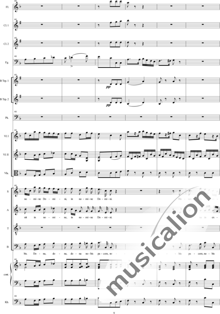 Bühler, Franz: Missa Nr. VI: Benedictus - Solo>Sop/Alt/Bass+Chor>SATB+[Fl+KlarB2+Fg]+TrpB2+Pk+Org+[Vl2+Vla+Kb]:9