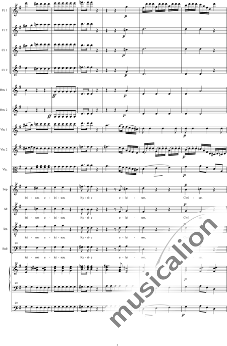 Bühler, Franz: Missa: Kyrie - Solo>sop/alt+Choir>SATB+[Fl2+Cl2]+Hn2+Orgwp+[Vln2+Vla]:5