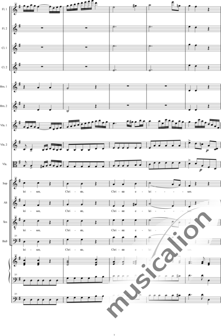 Bühler, Franz: Missa: Kyrie - Solo>sop/alt+Choir>SATB+[Fl2+Cl2]+Hn2+Orgwp+[Vln2+Vla]:7