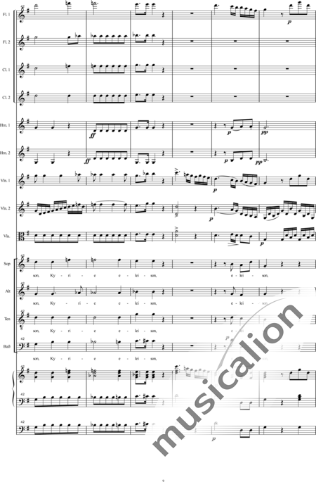 Bühler, Franz: Missa: Kyrie - Solo>sop/alt+Choir>SATB+[Fl2+Cl2]+Hn2+Orgwp+[Vln2+Vla]:9