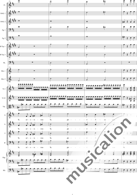 Bühler, Franz: Missa Pastoritia: Gloria - Solo>Sop/Alt/Ten/Bass+Chor>SATB+[Fl+KlarB2+Fg2]+[Hn2+TrpB2]+Pk+Org+[Vl2+Vla+Kb]:5