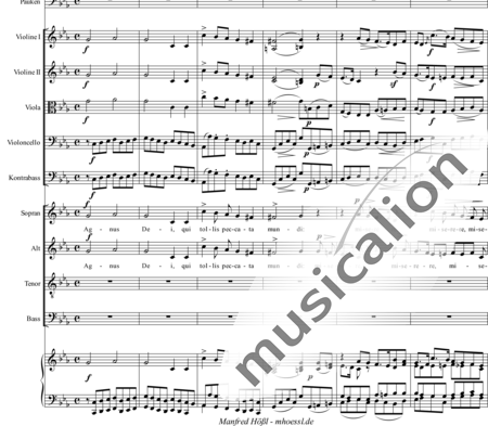 Brosig, Moritz: Dritte Messe: Agnus Dei - Solo>Sop/Alt/Ten/Bass+Chor>SATB+Horn F+[KlarB2+Fg2]+[HnF+TrpB2]+Pk+Org+[Vl2+Vla+Vc+Kb]:1