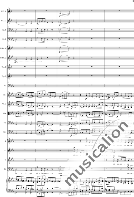Brosig, Moritz: Dritte Messe: Agnus Dei - Solo>Sop/Alt/Ten/Bass+Chor>SATB+Horn F+[KlarB2+Fg2]+[HnF+TrpB2]+Pk+Org+[Vl2+Vla+Vc+Kb]:3