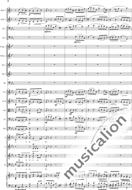 Brosig, Moritz: Dritte Messe: Agnus Dei - Solo>Sop/Alt/Ten/Bass+Chor>SATB+Horn F+[KlarB2+Fg2]+[HnF+TrpB2]+Pk+Org+[Vl2+Vla+Vc+Kb]:4