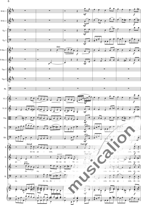 Brosig, Moritz: Dritte Messe: Agnus Dei - Solo>Sop/Alt/Ten/Bass+Chor>SATB+Horn F+[KlarB2+Fg2]+[HnF+TrpB2]+Pk+Org+[Vl2+Vla+Vc+Kb]:6
