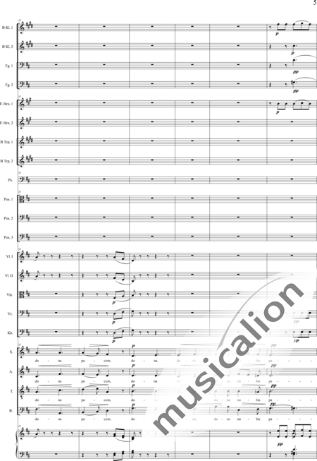 Brosig, Moritz: Fest-Messe: Agnus Dei - Solo>Sop/Alt/Ten/Bass+Chor>SATB+[KlarB2+Fg2]+[HnF2+Pos3+TrpB2]+Pk+Org+[Vl2+Vla+Vc+Kb]:5
