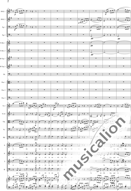 Brosig, Moritz: Fest-Messe: Benedictus - Chor>SATB+Horn F+[KlarB2+Fg2]+[HnF+Pos3+TrpB2]+Pk+Org+[Vl2+Vla+Vc+Kb]:2
