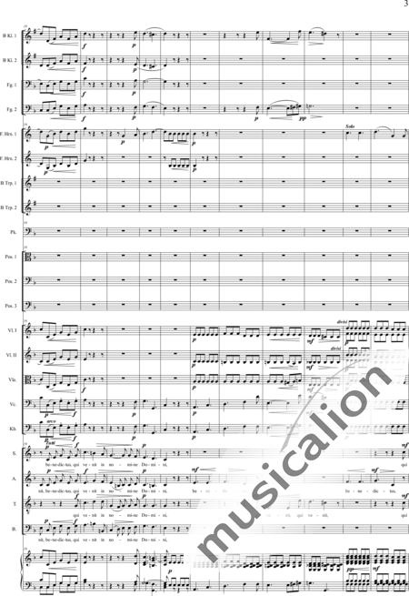 Brosig, Moritz: Fest-Messe: Benedictus - Chor>SATB+Horn F+[KlarB2+Fg2]+[HnF+Pos3+TrpB2]+Pk+Org+[Vl2+Vla+Vc+Kb]:3