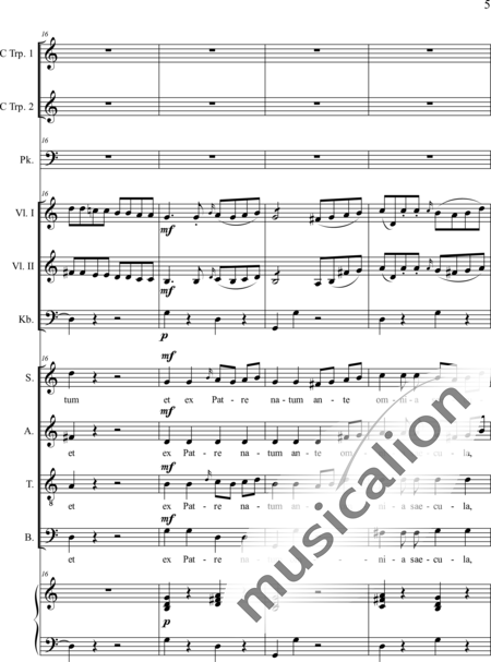 Dedler, Rochus: Missa Solennis: Credo - Chor>SATB+TrpC2+Pk+Org+[Vl2+Kb]:5