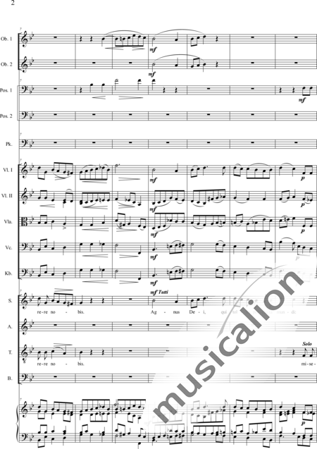 Brosig, Moritz: Messe Nr. 6: Agnus Dei - Solo>Sop/Alt/Ten/Bass+Chor>SATB+Ob2+Pos2+Pk+Org+[Vl2+Vla+Vc+Kb]:2