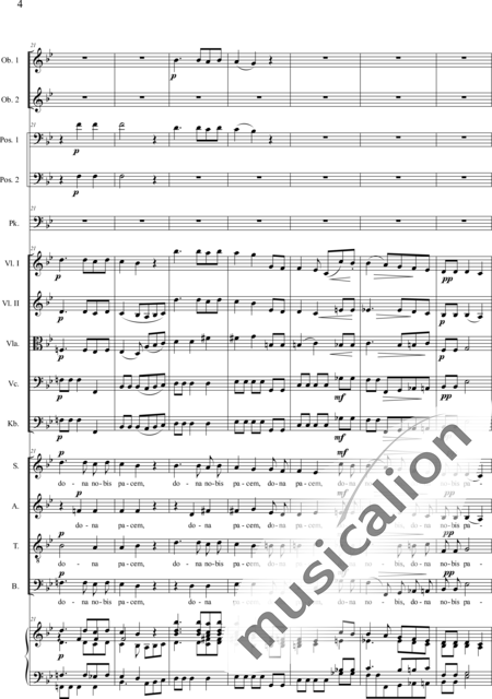 Brosig, Moritz: Messe Nr. 6: Agnus Dei - Solo>Sop/Alt/Ten/Bass+Chor>SATB+Ob2+Pos2+Pk+Org+[Vl2+Vla+Vc+Kb]:4