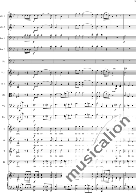 Brosig, Moritz: Messe Nr. 6: Agnus Dei - Solo>Sop/Alt/Ten/Bass+Chor>SATB+Ob2+Pos2+Pk+Org+[Vl2+Vla+Vc+Kb]:5