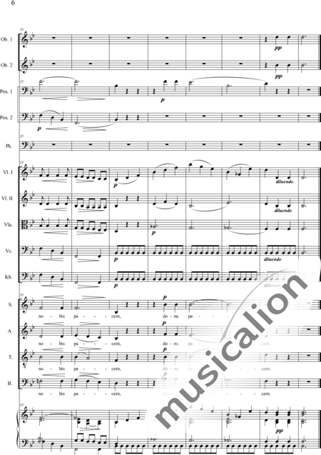 Brosig, Moritz: Messe Nr. 6: Agnus Dei - Solo>Sop/Alt/Ten/Bass+Chor>SATB+Ob2+Pos2+Pk+Org+[Vl2+Vla+Vc+Kb]:6