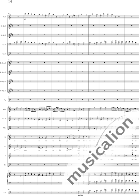 Bühler, Franz: Missa solemnis: Agnus Dei - Chor>SATB+[Fl+KlarB2+Fg2]+[HnF2+TrpB2]+Pk+Org+[Vl2+Vla+Kb]:14