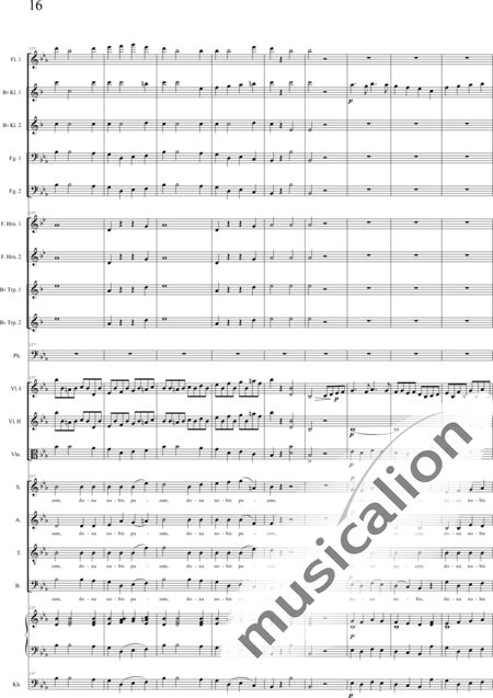Bühler, Franz: Missa solemnis: Agnus Dei - Chor>SATB+[Fl+KlarB2+Fg2]+[HnF2+TrpB2]+Pk+Org+[Vl2+Vla+Kb]:16