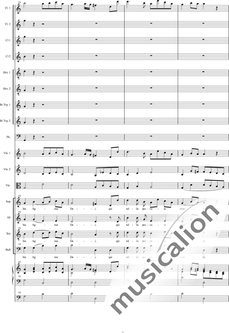 Bühler, Franz
: Orgelsolomesse: Agnus Dei - Coro>SATB+[Fl2+Clar2]+[Cr2+Trp2]+Tp+Org+[Vl2+Vla+Cb]:3