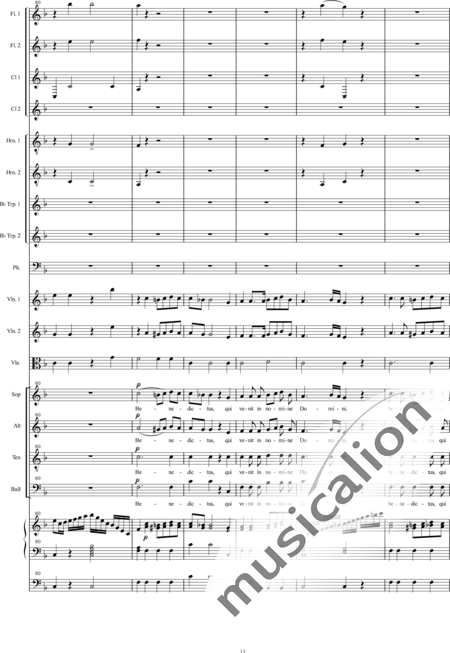Bühler, Franz: Orgelsolomesse: Benedictus I - Chor>SATB+[Fl2+Klar2]+[Hn2+Trp2]+Pk+Org+[Vl2+Vla+Kb]:13