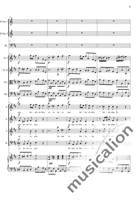Camerloher, Placidus von
: Missa Solemnis in D: Gloria - Coro>SATB+Trp2+Tp+Org+[Vl2+Vla+Cb]:9