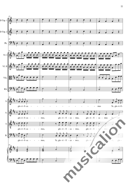 Camerloher, Placidus von
: Missa Solemnis in D: Gloria - Coro>SATB+Trp2+Tp+Org+[Vl2+Vla+Cb]:11