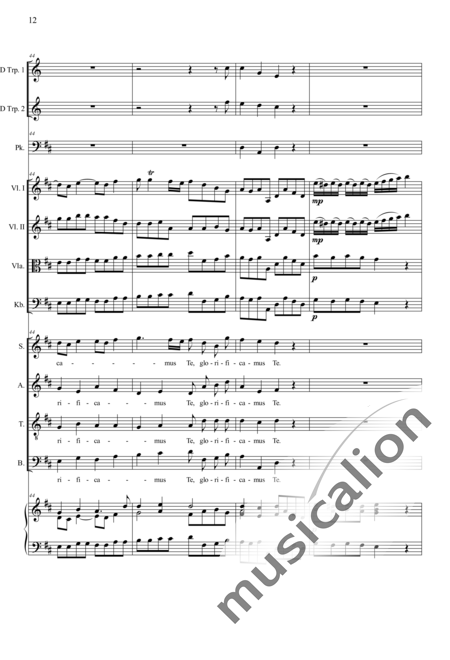 Camerloher, Placidus von
: Missa Solemnis in D: Gloria - Coro>SATB+Trp2+Tp+Org+[Vl2+Vla+Cb]:12