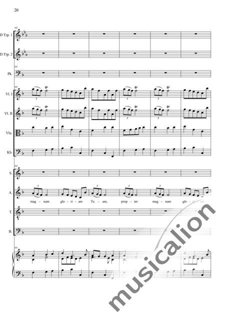 Camerloher, Placidus von
: Missa Solemnis in D: Gloria - Coro>SATB+Trp2+Tp+Org+[Vl2+Vla+Cb]:20