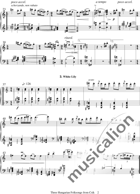 Bartók, Béla: Three Hungarian Folksongs from Csík  Sz. 35a - Piano:2