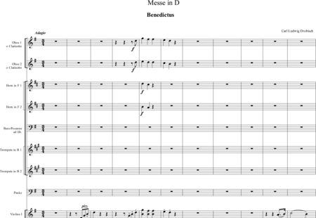 Drobisch, Carl Ludwig: Missa - in D: Benedictus - Solo>sop/alt/ten/bass+Choir>SATB+Ob2+[Tbn+HnF2+Tpt2]+Tmp+Org+[Vln2+Vla+Vlc+Db]:0