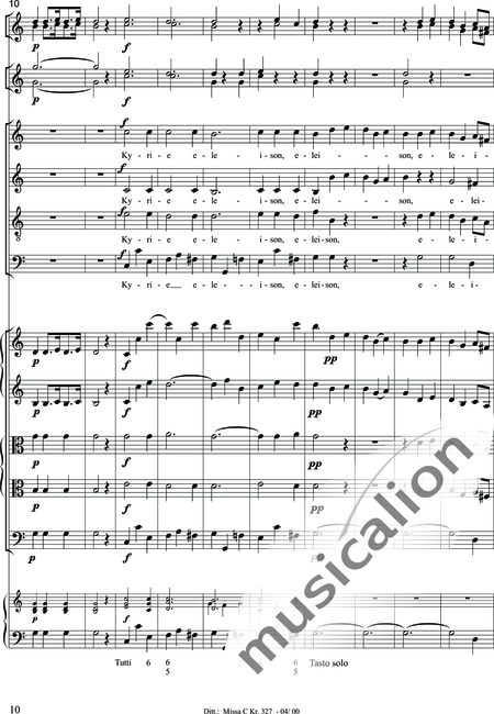 Dittersdorf, Karl Ditters von: "Solemn Mass" in C - Solo>sop/alt/ten/bass+Choir>SATB+Oboe 2+Bassoon+Hn2+[Org+Cnt]+[Vln2+Vla2+Vlc+Db]:10