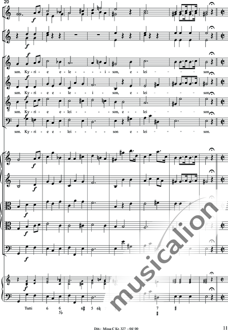 Dittersdorf, Karl Ditters von: "Solemn Mass" in C - Solo>sop/alt/ten/bass+Choir>SATB+Oboe 2+Bassoon+Hn2+[Org+Cnt]+[Vln2+Vla2+Vlc+Db]:11