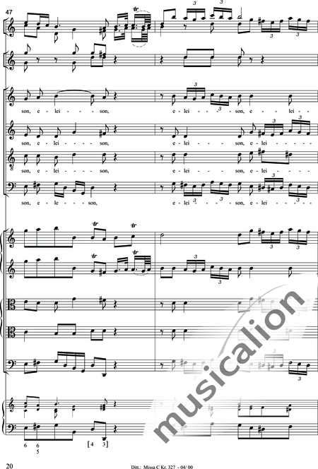 Dittersdorf, Karl Ditters von: "Solemn Mass" in C - Solo>sop/alt/ten/bass+Choir>SATB+Oboe 2+Bassoon+Hn2+[Org+Cnt]+[Vln2+Vla2+Vlc+Db]:20