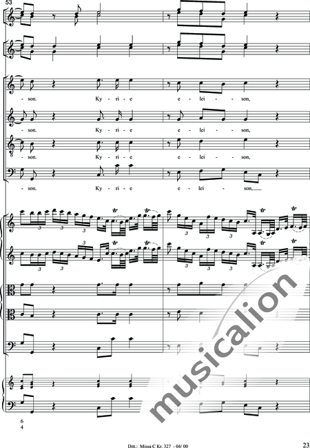 Dittersdorf, Karl Ditters von: "Solemn Mass" in C - Solo>sop/alt/ten/bass+Choir>SATB+Oboe 2+Bassoon+Hn2+[Org+Cnt]+[Vln2+Vla2+Vlc+Db]:23