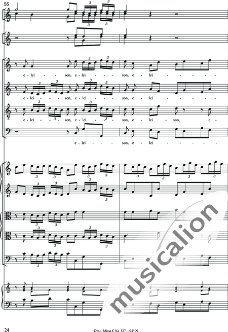 Dittersdorf, Karl Ditters von: "Solemn Mass" in C - Solo>sop/alt/ten/bass+Choir>SATB+Oboe 2+Bassoon+Hn2+[Org+Cnt]+[Vln2+Vla2+Vlc+Db]:24