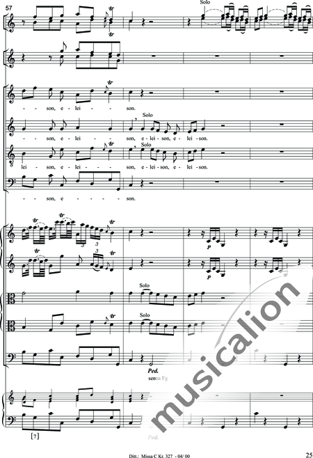 Dittersdorf, Karl Ditters von: "Solemn Mass" in C - Solo>sop/alt/ten/bass+Choir>SATB+Oboe 2+Bassoon+Hn2+[Org+Cnt]+[Vln2+Vla2+Vlc+Db]:25
