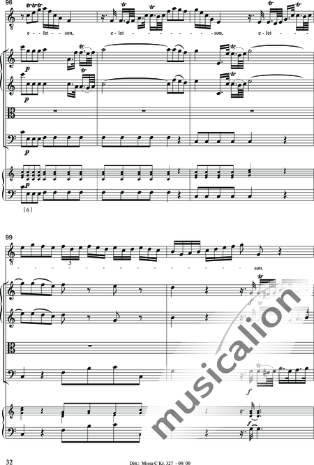 Dittersdorf, Karl Ditters von: "Solemn Mass" in C - Solo>sop/alt/ten/bass+Choir>SATB+Oboe 2+Bassoon+Hn2+[Org+Cnt]+[Vln2+Vla2+Vlc+Db]:32