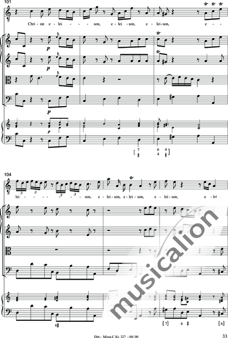 Dittersdorf, Karl Ditters von: "Solemn Mass" in C - Solo>sop/alt/ten/bass+Choir>SATB+Oboe 2+Bassoon+Hn2+[Org+Cnt]+[Vln2+Vla2+Vlc+Db]:33