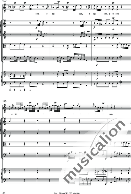 Dittersdorf, Karl Ditters von: "Solemn Mass" in C - Solo>sop/alt/ten/bass+Choir>SATB+Oboe 2+Bassoon+Hn2+[Org+Cnt]+[Vln2+Vla2+Vlc+Db]:34