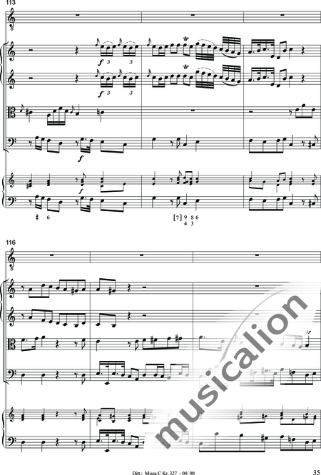 Dittersdorf, Karl Ditters von: "Solemn Mass" in C - Solo>sop/alt/ten/bass+Choir>SATB+Oboe 2+Bassoon+Hn2+[Org+Cnt]+[Vln2+Vla2+Vlc+Db]:35