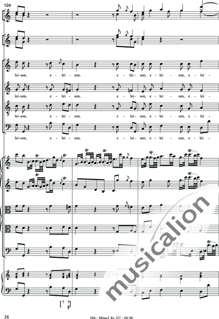 Dittersdorf, Karl Ditters von: "Solemn Mass" in C - Solo>sop/alt/ten/bass+Choir>SATB+Oboe 2+Bassoon+Hn2+[Org+Cnt]+[Vln2+Vla2+Vlc+Db]:38
